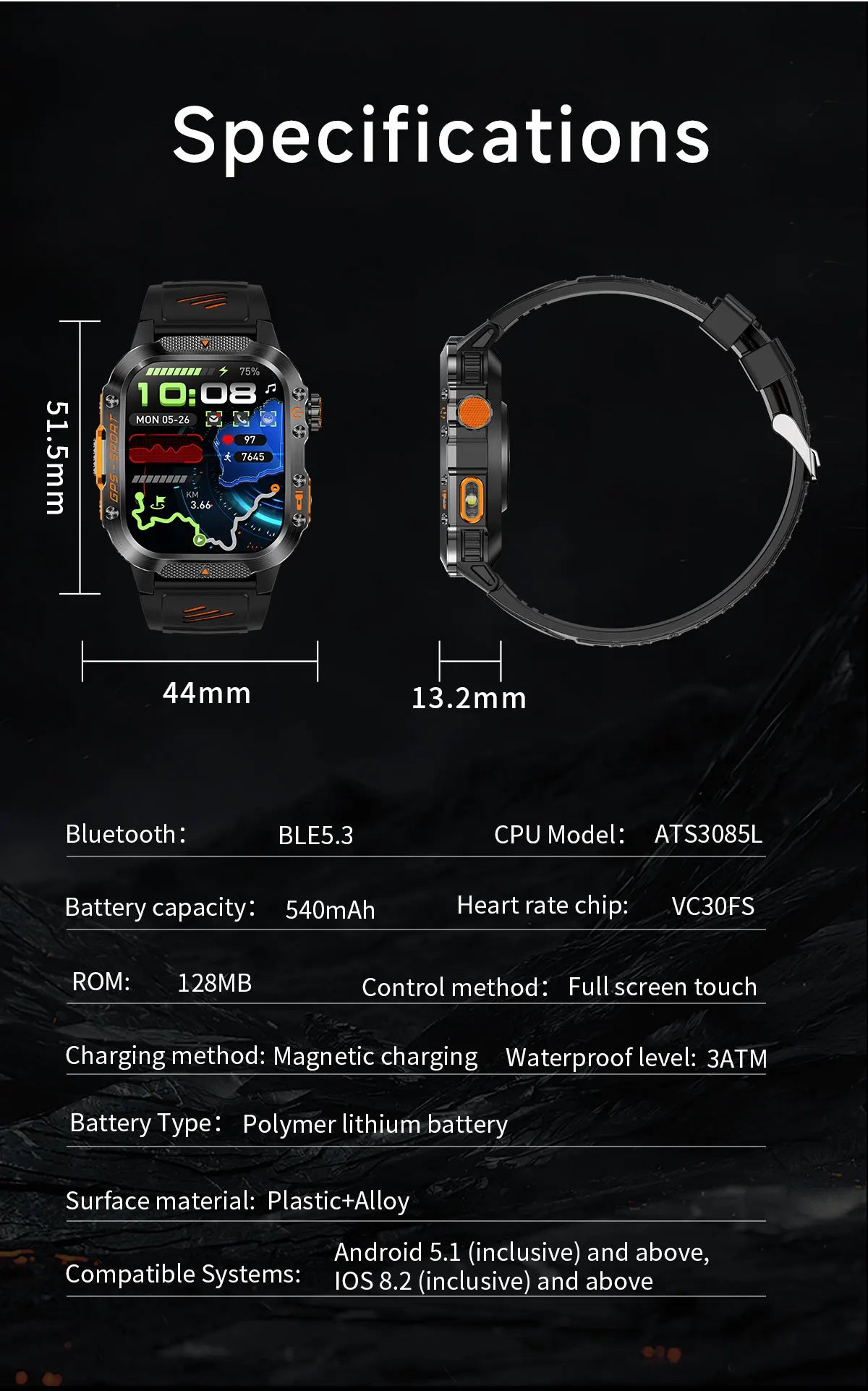 GPS T-Rex 3 Swim Sports Smart Watch 10ATM Waterproof Bracelet Flashlight Compass Bluetooth call Men Fitness Military Smartwatch