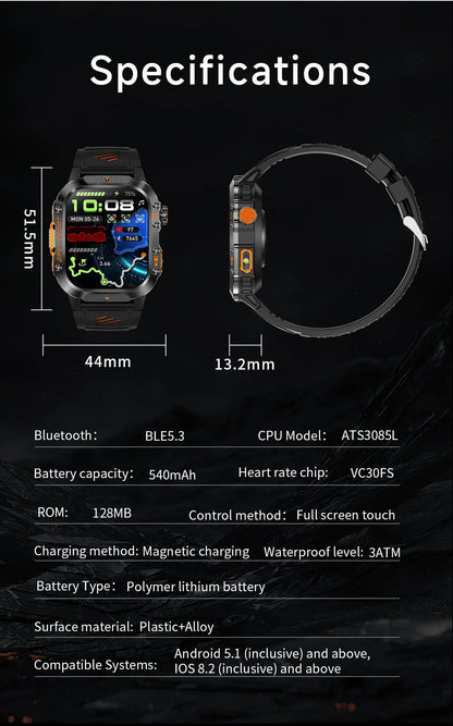 GPS T-Rex 3 Swim Sports Smart Watch 10ATM Waterproof Bracelet Flashlight Compass Bluetooth call Men Fitness Military Smartwatch