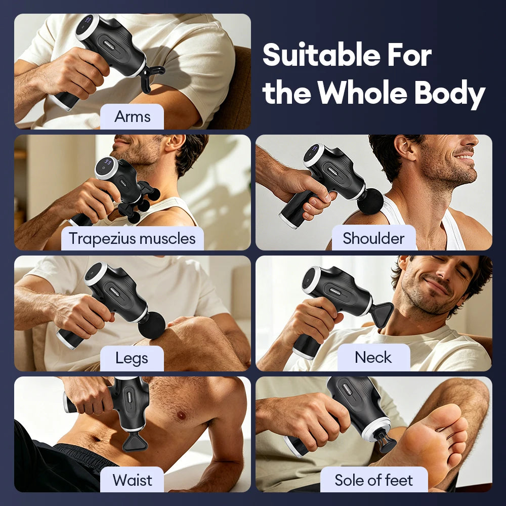 Mini Fascia Gun 38 Level High Frequency Vibration 6-Heads Body Massage Gun Muscle Relaxation Shoulde Waist Back Leg Arm Massager