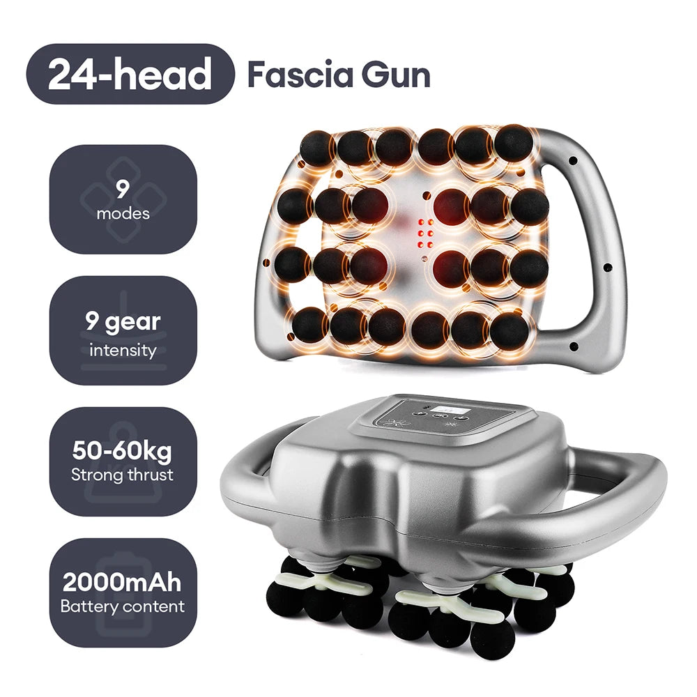 24-Heads Fascia Gun High-Frequency Vibration Body Massage Gun Back and Waist Massager