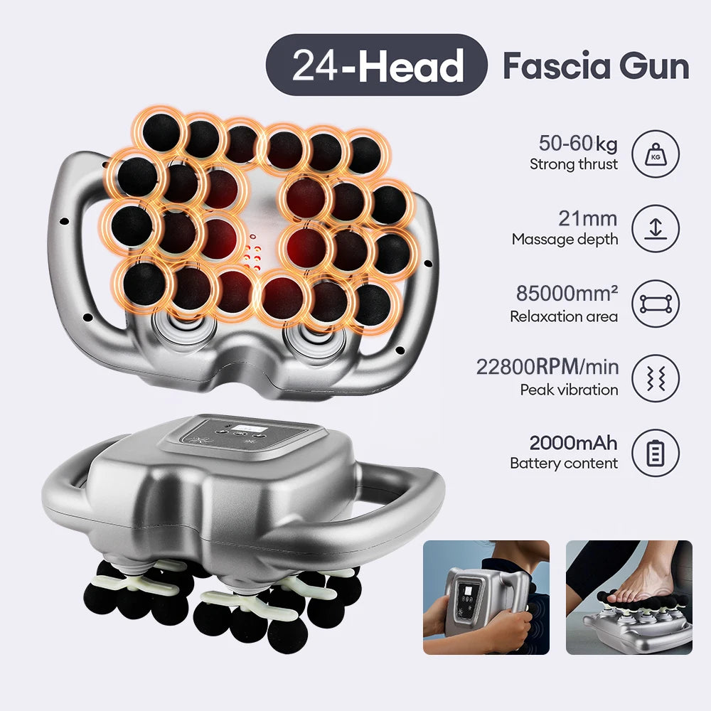 24-Heads Fascia Gun High-Frequency Vibration Body Massage Gun Back and Waist Massager
