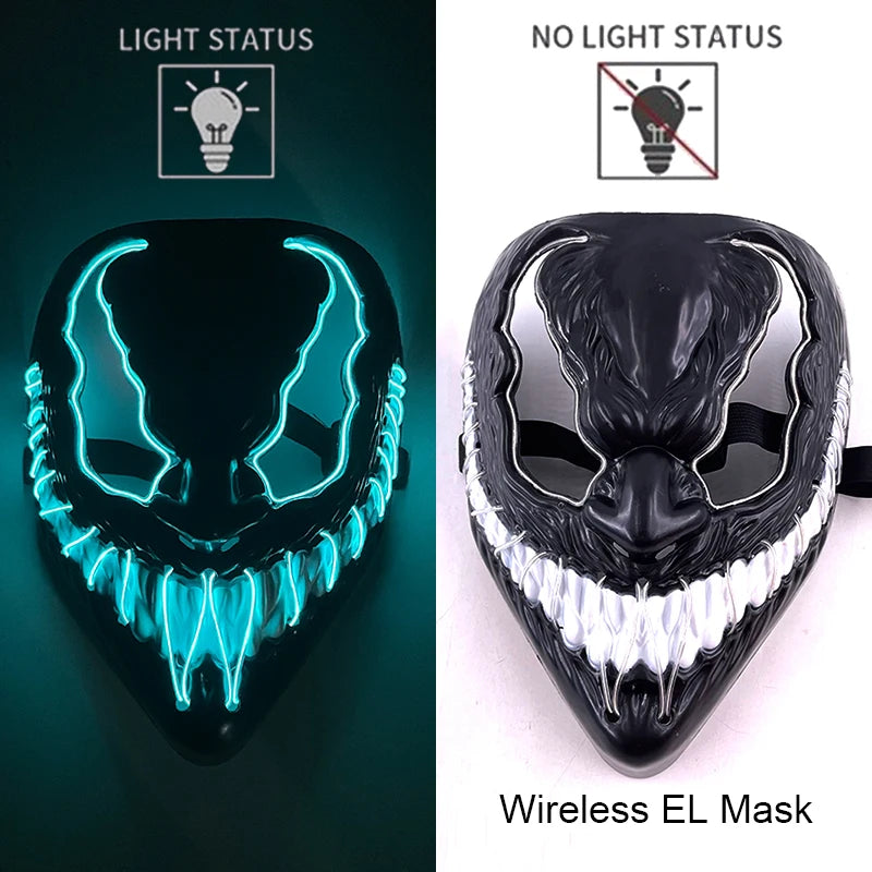 Wireless Neon LED Purge Mask Glow in The Dark Cosplay Horror Mask Halloween