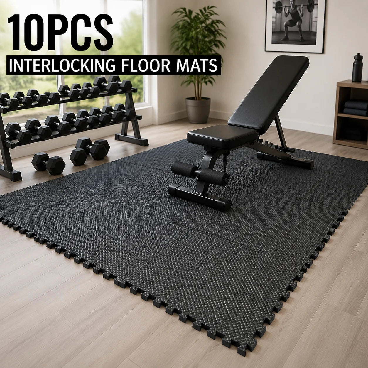 10-Piece High-Density, Bubble-Attached Workout Mat Set