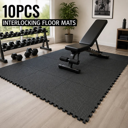 10-Piece High-Density, Bubble-Attached Workout Mat Set