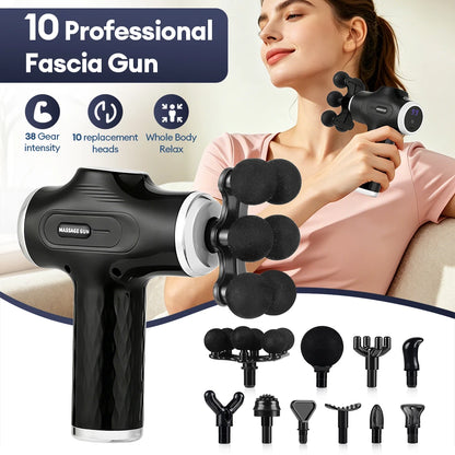 Mini Fascia Gun 38 Level High Frequency Vibration 6-Heads Body Massage Gun Muscle Relaxation Shoulde Waist Back Leg Arm Massager
