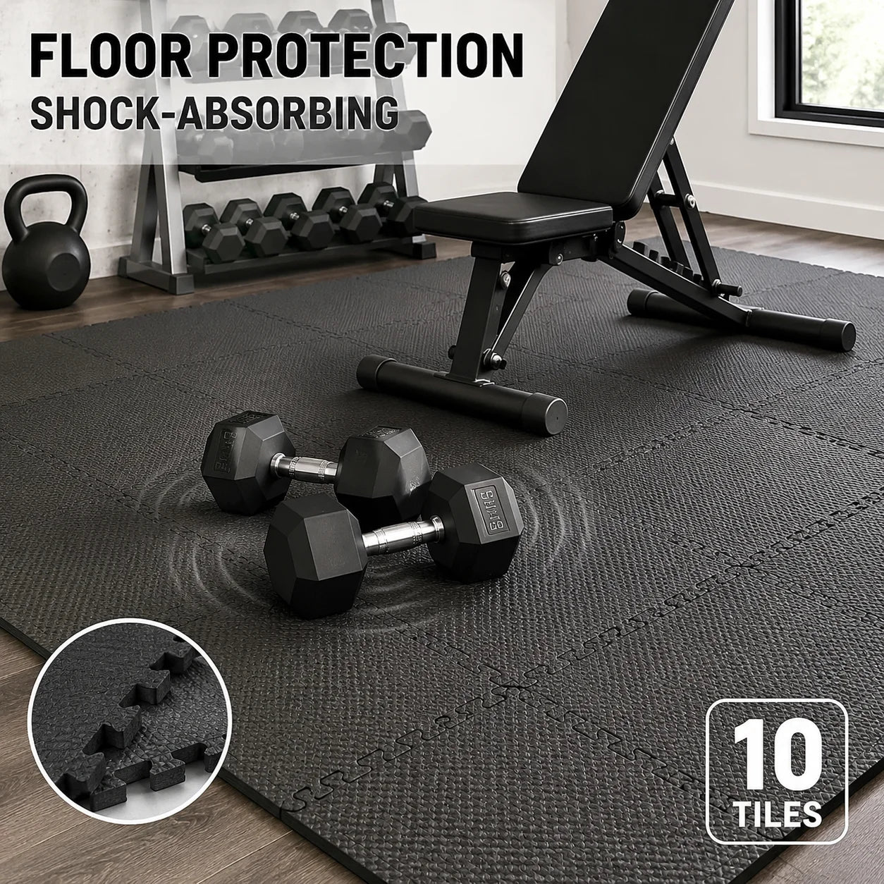 10-Piece High-Density, Bubble-Attached Workout Mat Set