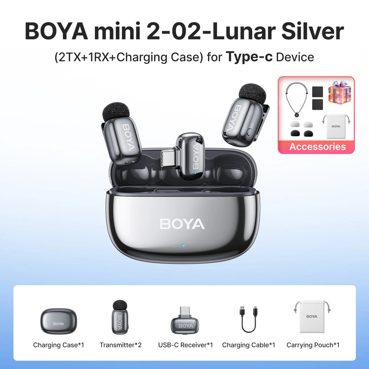 BOYA Mini 2 Wireless Lavalier Microphone AI Noise Reduction Mini Mic for iPhone 6-14/15-17 USB-C Android Phone Video Recording
