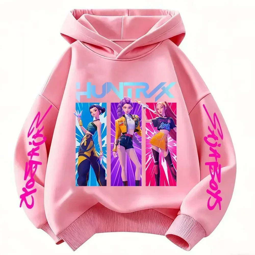 Anime Huntrx Three Girls Graphic Hoodies Kids Fashion Purple Pullover Sweatshirt For Girls