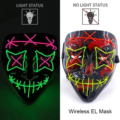 Wireless Neon LED Purge Mask Glow in The Dark Cosplay Horror Mask Halloween