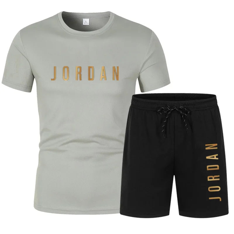 Fashion Trendy Casual Sports Two Piece Set Youth Men's Short sleeved T-shirt+Shorts Set