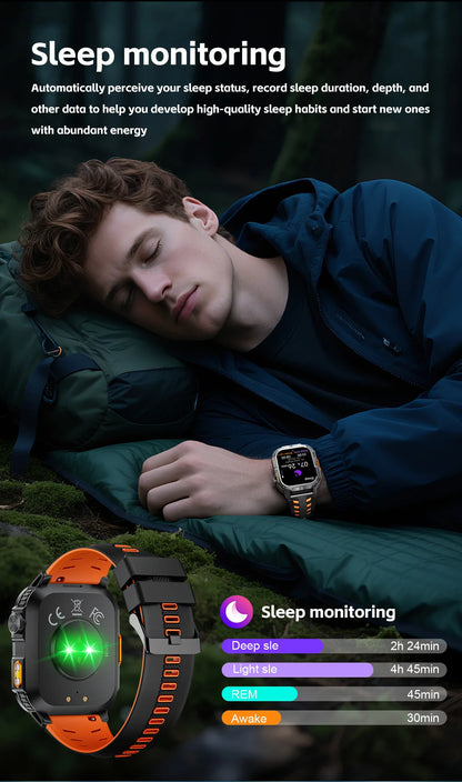 New Military Grade Smart Watch Men 2.01" AMOLED Screen Flashlight 5ATM Waterproof Swim Sports Fitness Tracker Call Smartwatches