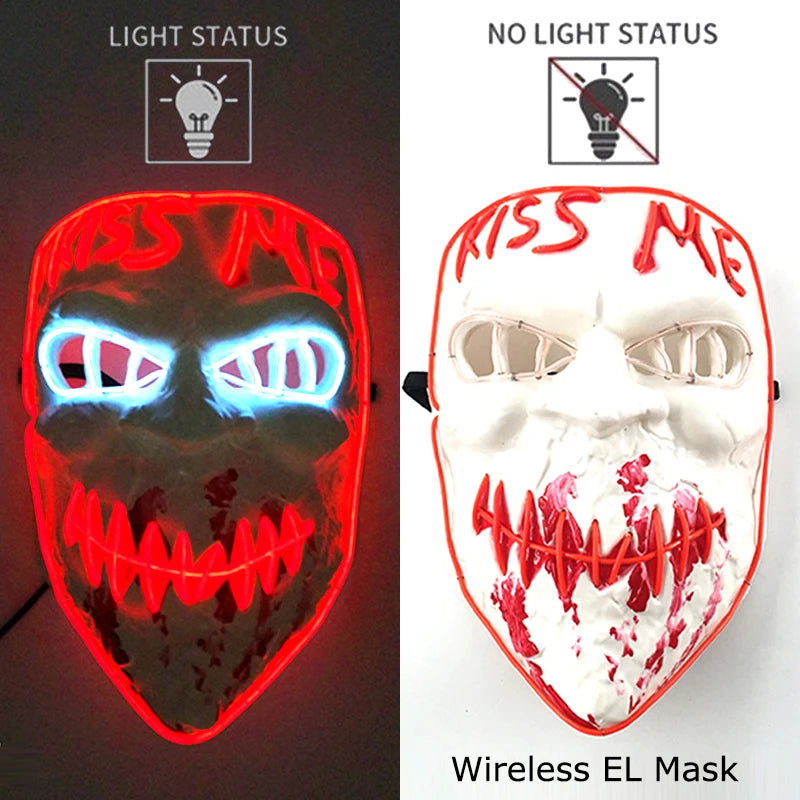 Wireless Neon LED Purge Mask Glow in The Dark Cosplay Horror Mask Halloween