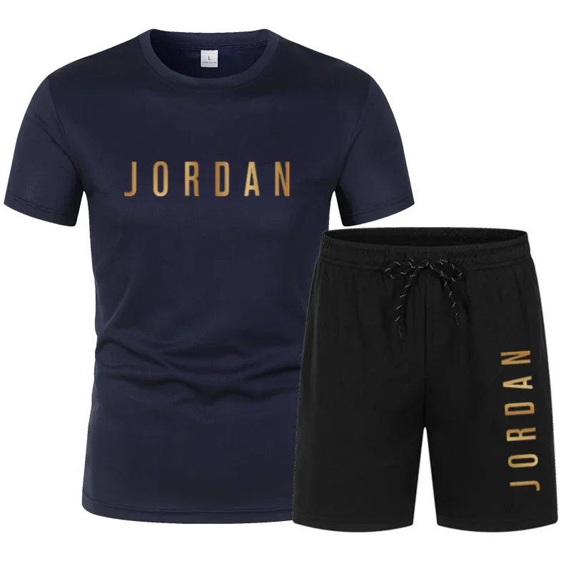 Fashion Trendy Casual Sports Two Piece Set Youth Men's Short sleeved T-shirt+Shorts Set