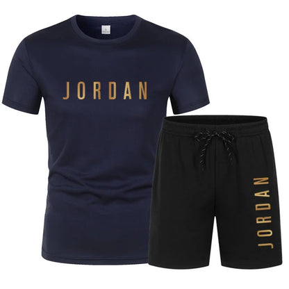 Fashion Trendy Casual Sports Two Piece Set Youth Men's Short sleeved T-shirt+Shorts Set