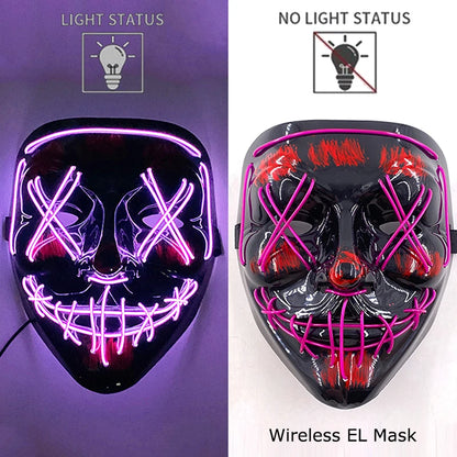Wireless Neon LED Purge Mask Glow in The Dark Cosplay Horror Mask Halloween