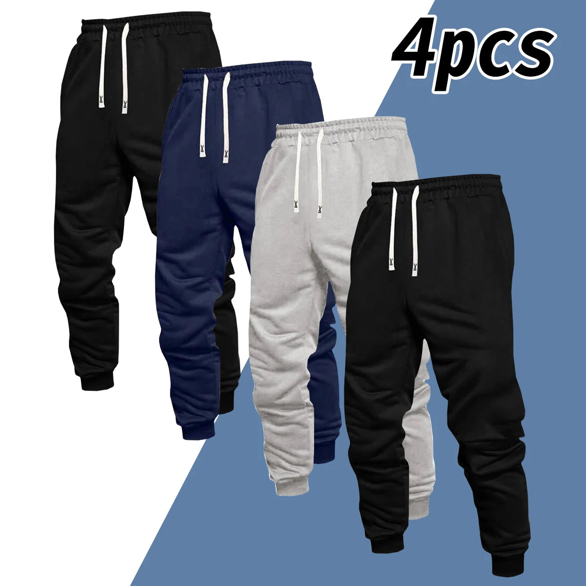 Men's 4-Piece Casual Pants, Solid Color Sports Pants, and Ankle Tied Outdoor Jogging Pants