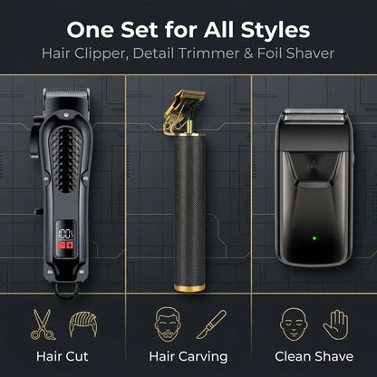 Professional 3-in-1 Electric Hair Clipper Set with LED Display.