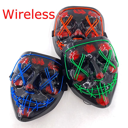 Wireless Neon LED Purge Mask Glow in The Dark Cosplay Horror Mask Halloween