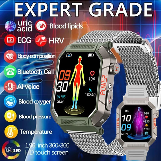 Military Smart Watch Men IP68Waterproof BT Call Fitness Tracker Heart Rate ECG Monitor