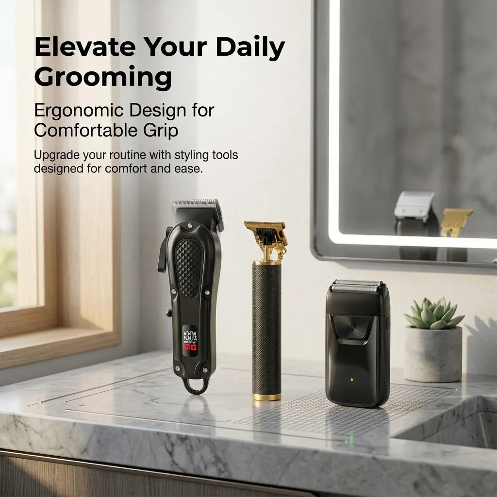 Professional 3-in-1 Electric Hair Clipper Set with LED Display.