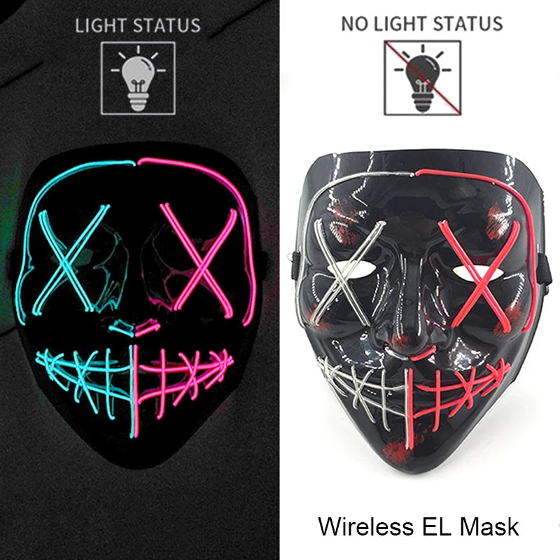 Wireless Neon LED Purge Mask Glow in The Dark Cosplay Horror Mask Halloween
