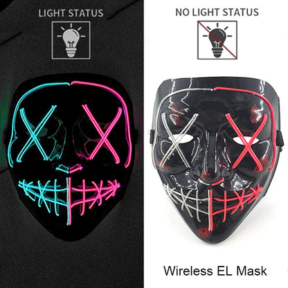 Wireless Neon LED Purge Mask Glow in The Dark Cosplay Horror Mask Halloween