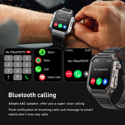 Military Smart Watch Men IP68Waterproof BT Call Fitness Tracker Heart Rate ECG Monitor