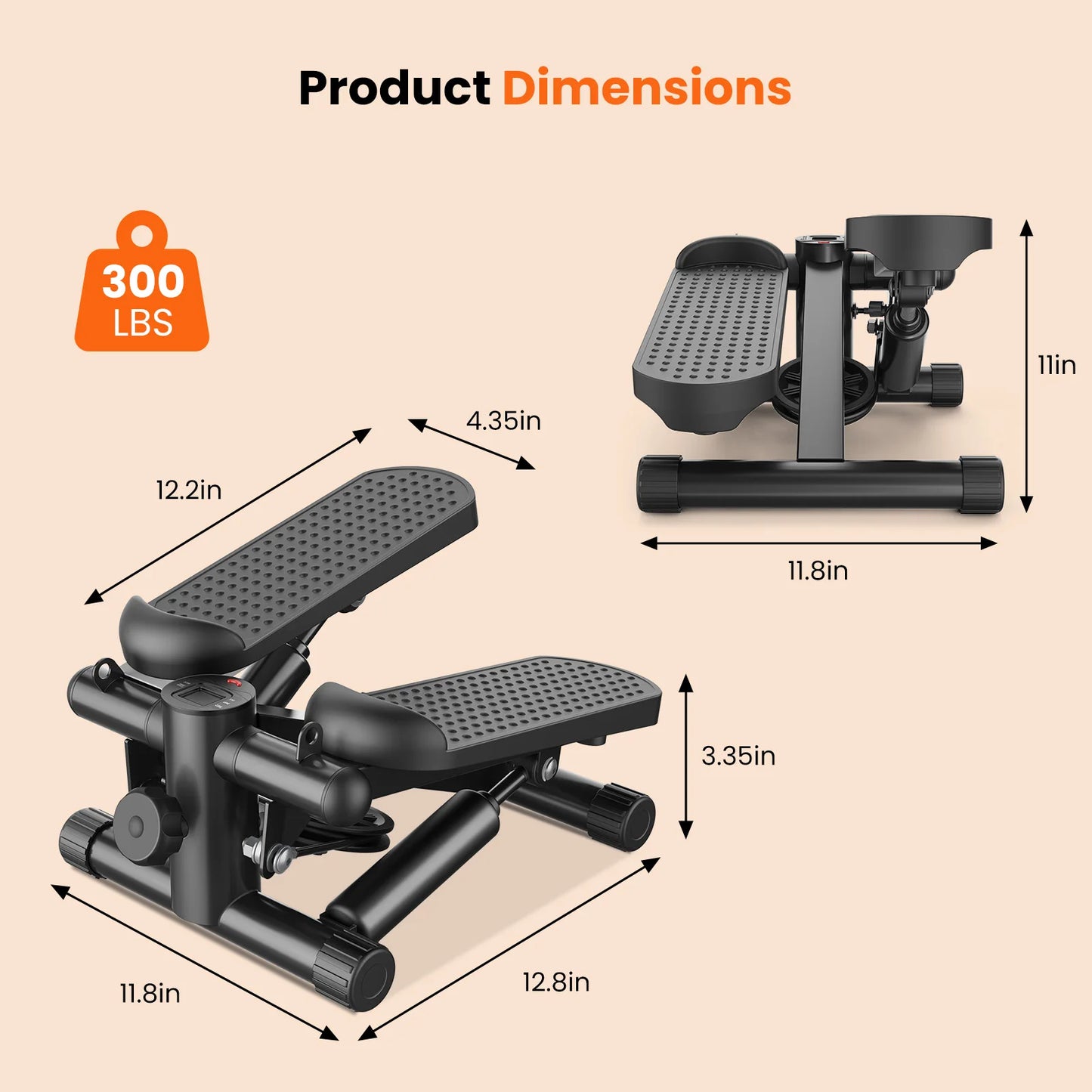 JHK Mini Stepper with Resistance Bands 300 LBS Weight Capacity Hydraulic Home Stepper Machine