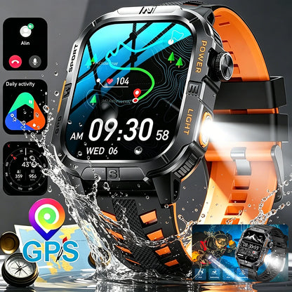 New Military Grade Smart Watch Men 2.01" AMOLED Screen Flashlight 5ATM Waterproof Swim Sports Fitness Tracker Call Smartwatches
