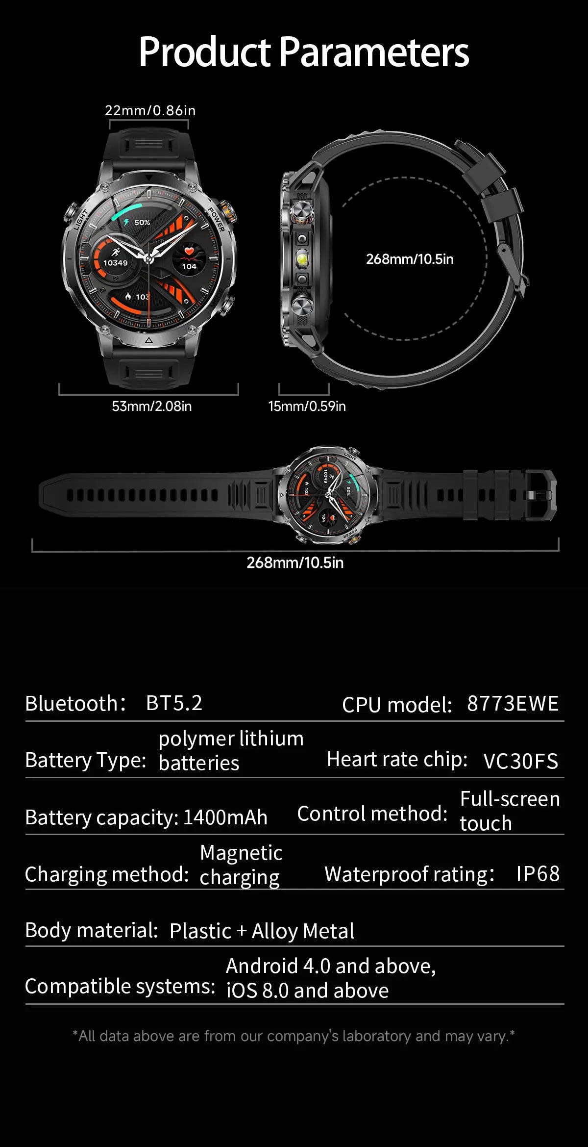 New 1400mAh Big Battery Smart Watch Men Outdoor GPS Flashlight IP68 Waterproof Bluetooth Call AMOLED Military Sports Smartwatch