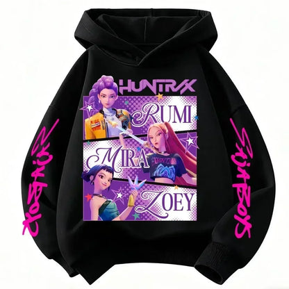 Anime Huntrx Three Girls Graphic Hoodies Kids Fashion Purple Pullover Sweatshirt For Girls