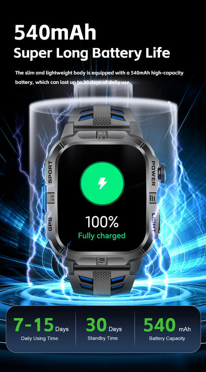 New Military Grade Smart Watch Men 2.01" AMOLED Screen Flashlight 5ATM Waterproof Swim Sports Fitness Tracker Call Smartwatches