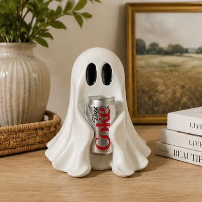 Funny Ghost Holding Soda Can Resin Statue Halloween Desk Decor