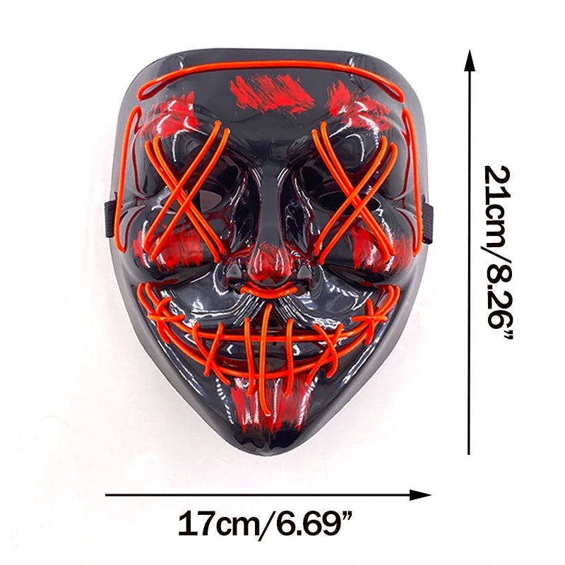 Wireless Neon LED Purge Mask Glow in The Dark Cosplay Horror Mask Halloween