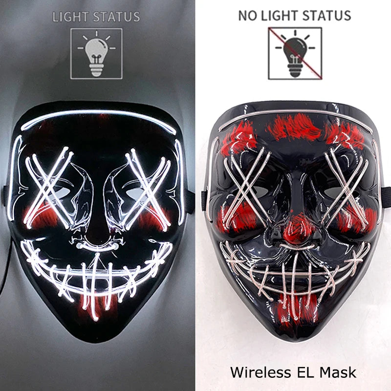 Wireless Neon LED Purge Mask Glow in The Dark Cosplay Horror Mask Halloween