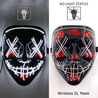 Wireless Neon LED Purge Mask Glow in The Dark Cosplay Horror Mask Halloween