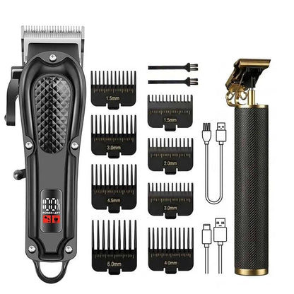 Professional 3-in-1 Electric Hair Clipper Set with LED Display.