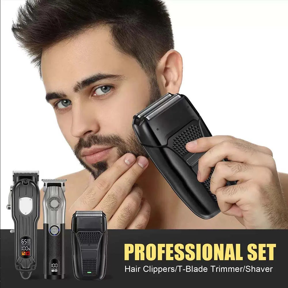 Professional Hair Clipper Set for Men, Cordless Haircut Kit with LED Display.