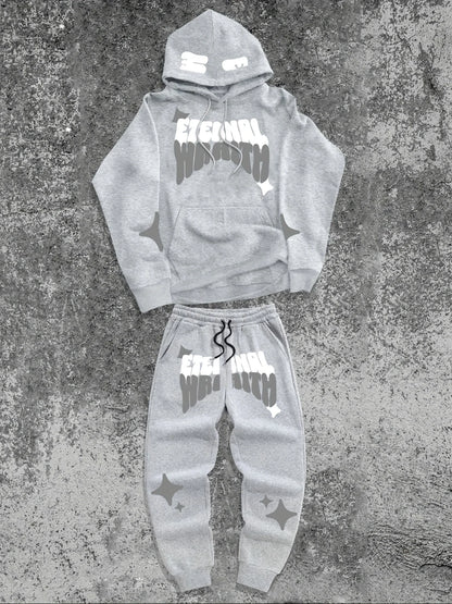 Spring and Autumn new men's hoodie set is a casual and fashionable streetwear collection with letter prints