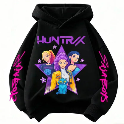 Anime Huntrx Three Girls Graphic Hoodies Kids Fashion Purple Pullover Sweatshirt For Girls