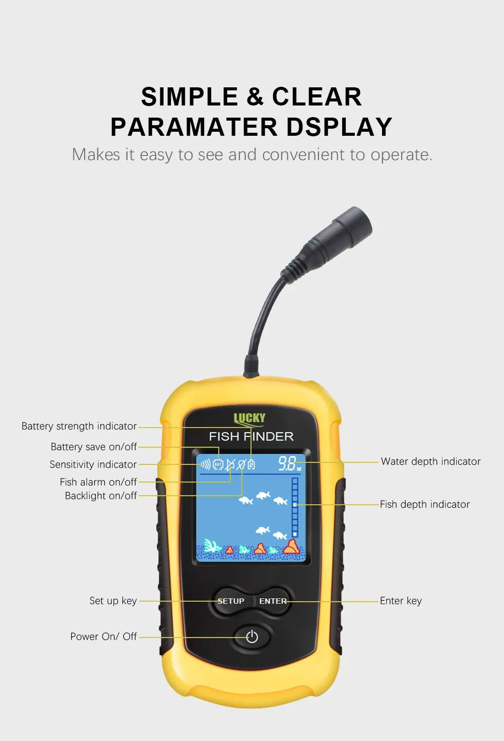 FFC1108-1 Alarm 100M Portable Sonar Fish Finders