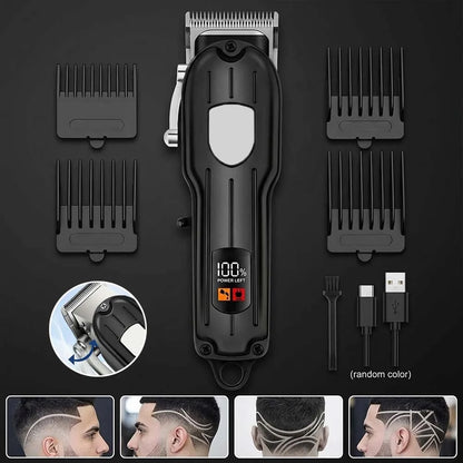 Professional Hair Clipper Set for Men, Cordless Haircut Kit with LED Display.