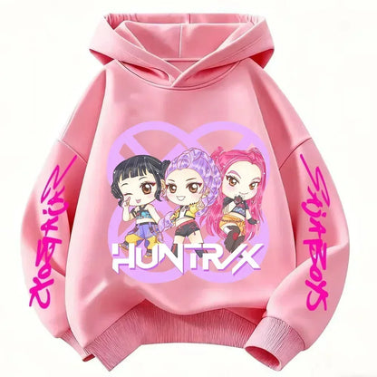 Anime Huntrx Three Girls Graphic Hoodies Kids Fashion Purple Pullover Sweatshirt For Girls
