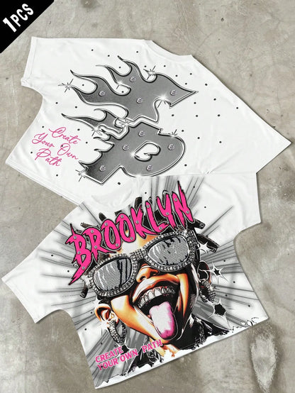 2026 Summer Men's T-shirt with Letter Print Breathable Lightweight Casual Roller Skating Hip-Hop Style Male T-shirt