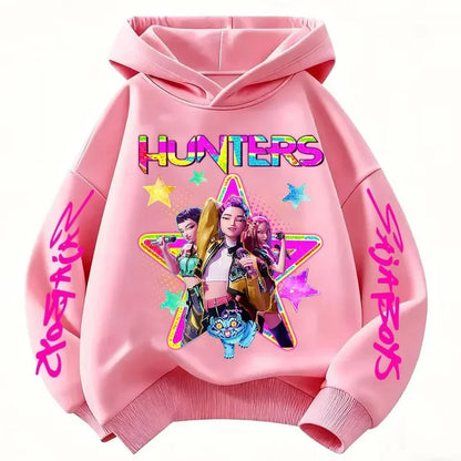 Anime Huntrx Three Girls Graphic Hoodies Kids Fashion Purple Pullover Sweatshirt For Girls