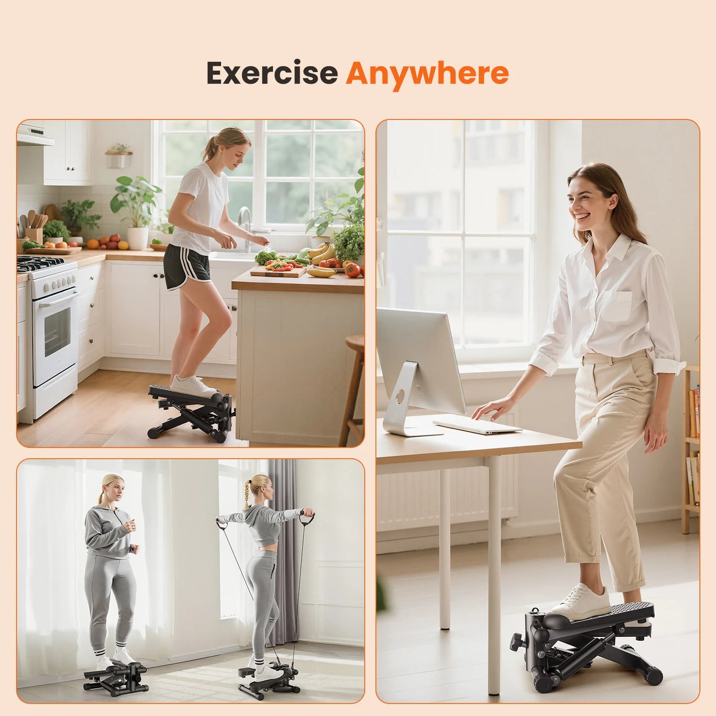 JHK Mini Stepper with Resistance Bands 300 LBS Weight Capacity Hydraulic Home Stepper Machine