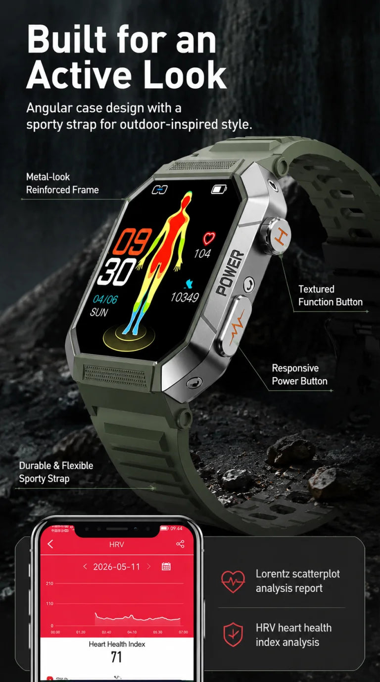 Military Smart Watch Men IP68Waterproof BT Call Fitness Tracker Heart Rate ECG Monitor