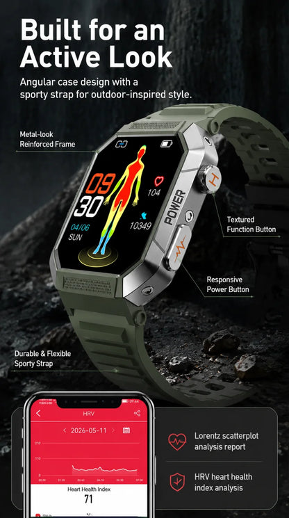Military Smart Watch Men IP68Waterproof BT Call Fitness Tracker Heart Rate ECG Monitor