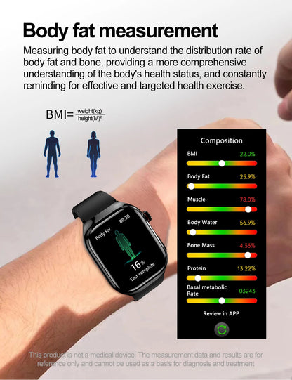 2026 New Nursing Grade Uric Acid Blood Lipids Smart Watch Men ECG+PPG Blood Pressure Heart Rate Bluetooth Call Health Smartwatch