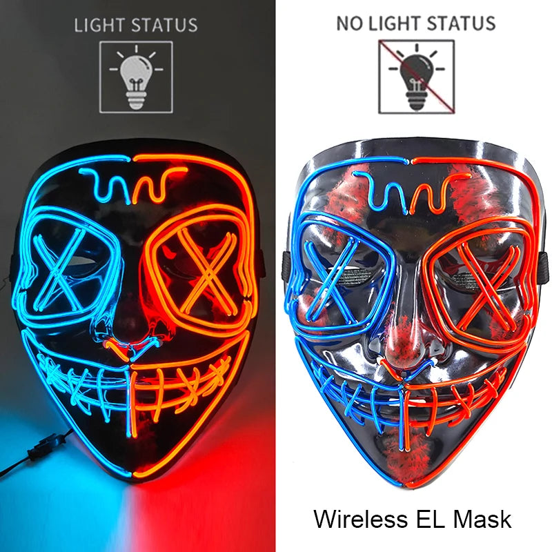 Wireless Neon LED Purge Mask Glow in The Dark Cosplay Horror Mask Halloween